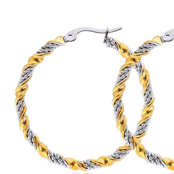 New Liv Oliver 18k Gold & Silver Two tone Hoop Earrings